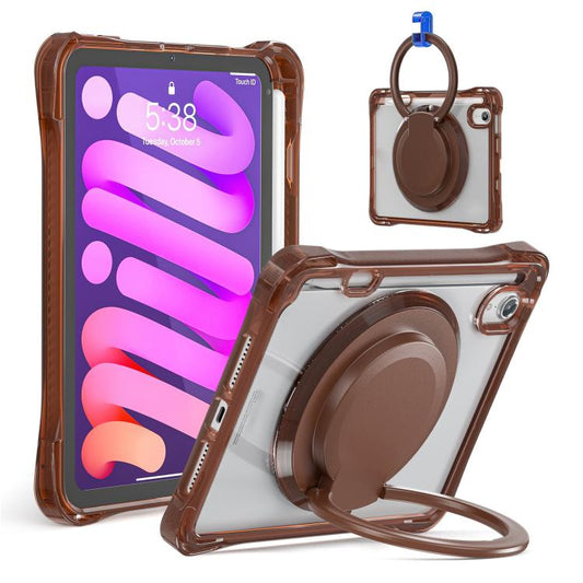For iPad mini 2024 / mini 6 Rotation Ring Handle TPU Hybrid Clear PC Tablet Case(Chocolate) - iPad mini 2024 Cases by buy2fix | Online Shopping UK | buy2fix