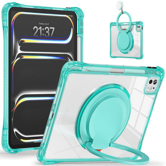 For iPad Pro 13 2024 Rotation Ring Handle TPU Hybrid Clear PC Tablet Case(Light Green) - iPad Pro 13 2024 Cases by buy2fix | Online Shopping UK | buy2fix