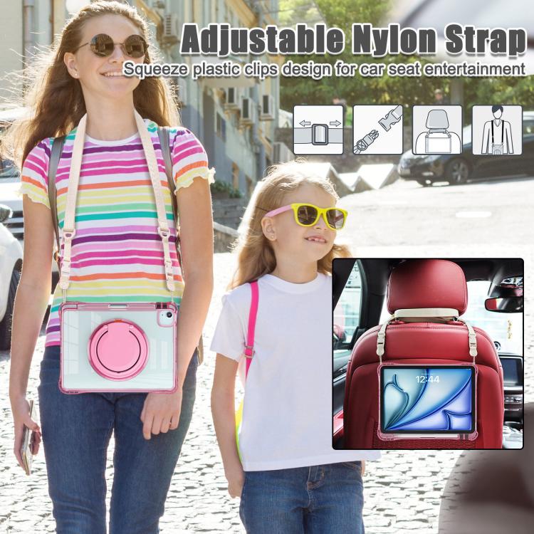 For iPad Air 13 2024 / 2025 Rotation Ring Handle TPU Hybrid Clear PC Tablet Case(Red Rose) - iPad Air 13 2025 / 2024 Cases by buy2fix | Online Shopping UK | buy2fix