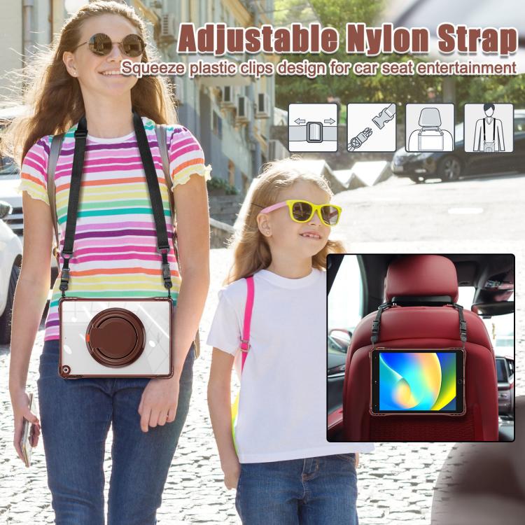 For iPad 10.2 2021 / 2020 / 2019 Rotation Ring Handle TPU Hybrid Clear PC Tablet Case(Chocolate) - iPad 10.2 Cases by buy2fix | Online Shopping UK | buy2fix