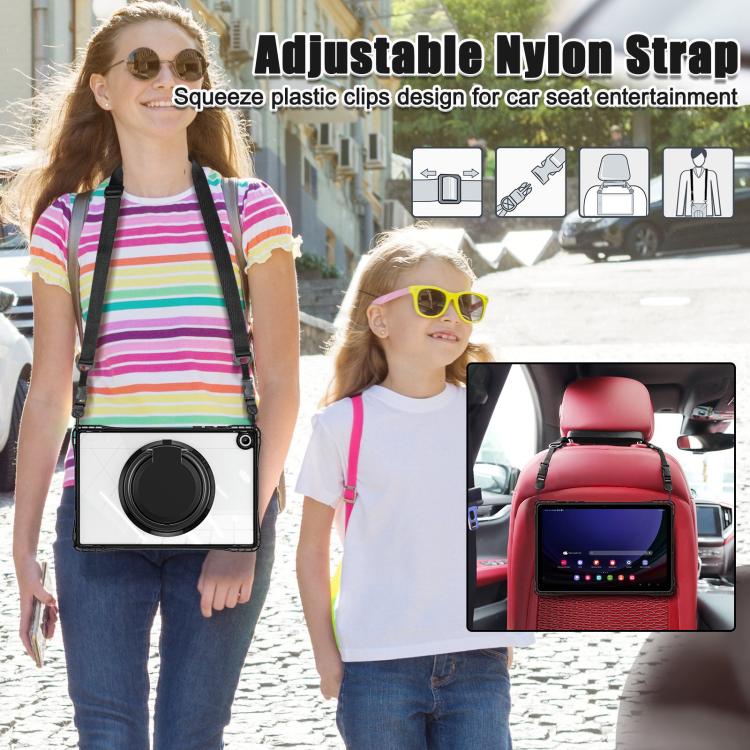 For Samsung Galaxy Tab A9+ Rotation Ring Handle TPU Hybrid Clear PC Tablet Case(Black) - Galaxy Tab A9+ by buy2fix | Online Shopping UK | buy2fix