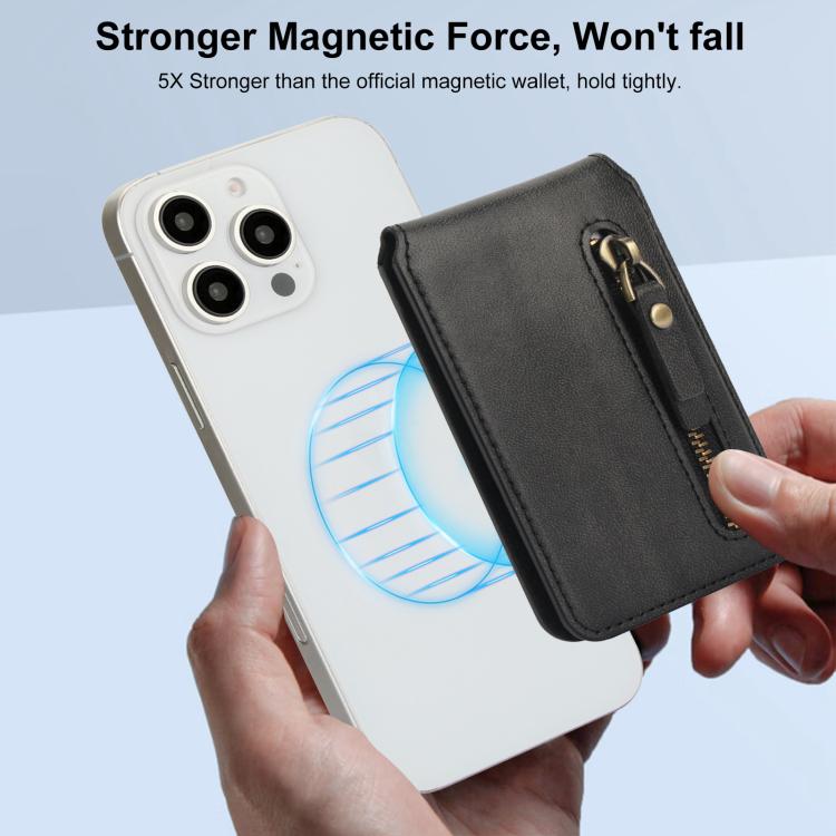 For iPhone 16 Pro Max Zipper Wallet Split MagSafe Leather Back Phone Case(Black) - iPhone 16 Pro Max Cases by buy2fix | Online Shopping UK | buy2fix