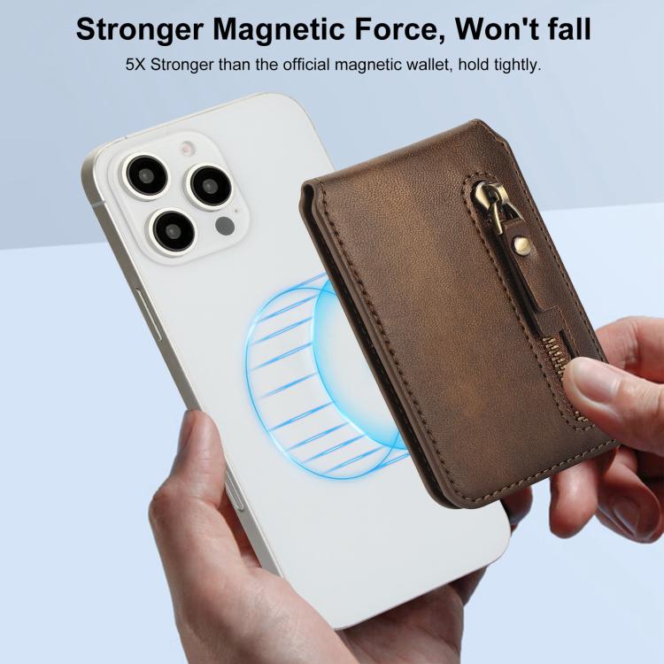 For iPhone 16 Pro Max Zipper Wallet Split MagSafe Leather Back Phone Case(Brown) - iPhone 16 Pro Max Cases by buy2fix | Online Shopping UK | buy2fix