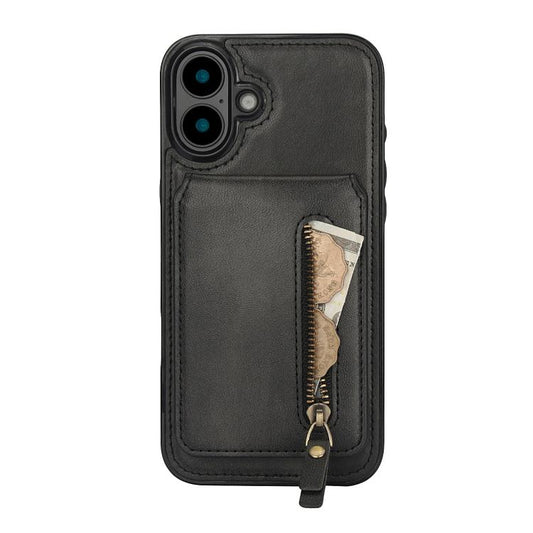 For iPhone 16 Zipper Wallet Split MagSafe Leather Back Phone Case(Black) - iPhone 16 Cases by buy2fix | Online Shopping UK | buy2fix