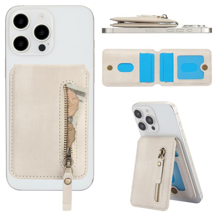 For iPhone 15 Pro Max Zipper Wallet Split MagSafe Leather Back Phone Case(White) - iPhone 15 Pro Max Cases by buy2fix | Online Shopping UK | buy2fix