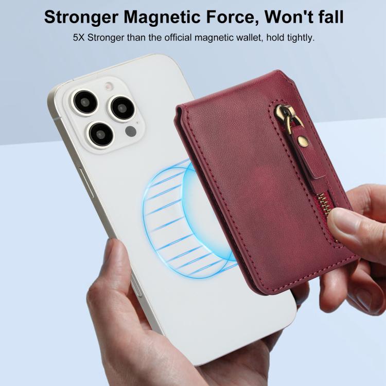 For iPhone 14 Zipper Wallet Split MagSafe Leather Back Phone Case(Red) - iPhone 14 Cases by buy2fix | Online Shopping UK | buy2fix