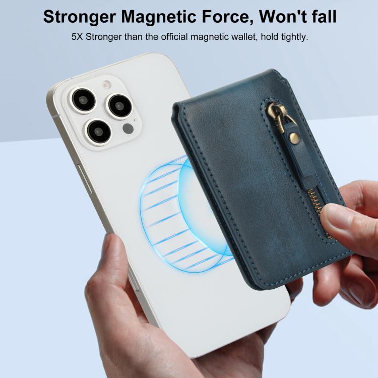 For iPhone 14 Zipper Wallet Split MagSafe Leather Back Phone Case(Blue) - iPhone 14 Cases by buy2fix | Online Shopping UK | buy2fix