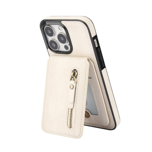 For iPhone 14 Pro Zipper Wallet Split MagSafe Leather Back Phone Case(White) - iPhone 14 Pro Cases by buy2fix | Online Shopping UK | buy2fix