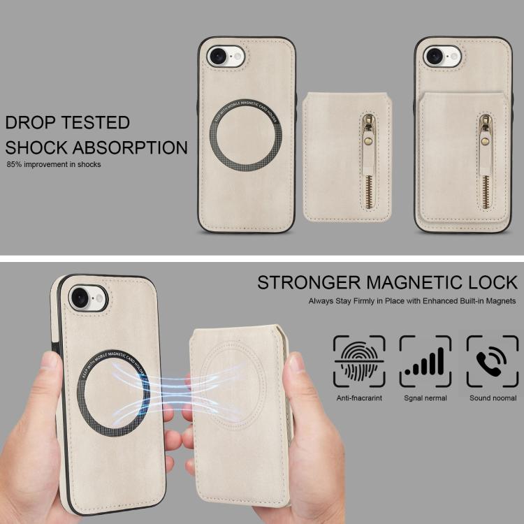 For iPhone 7 / 8 / SE 2022 Zipper Wallet Split MagSafe Leather Back Phone Case(White) - iPhone SE 2022 / 2020 / 8 / 7 Cases by buy2fix | Online Shopping UK | buy2fix