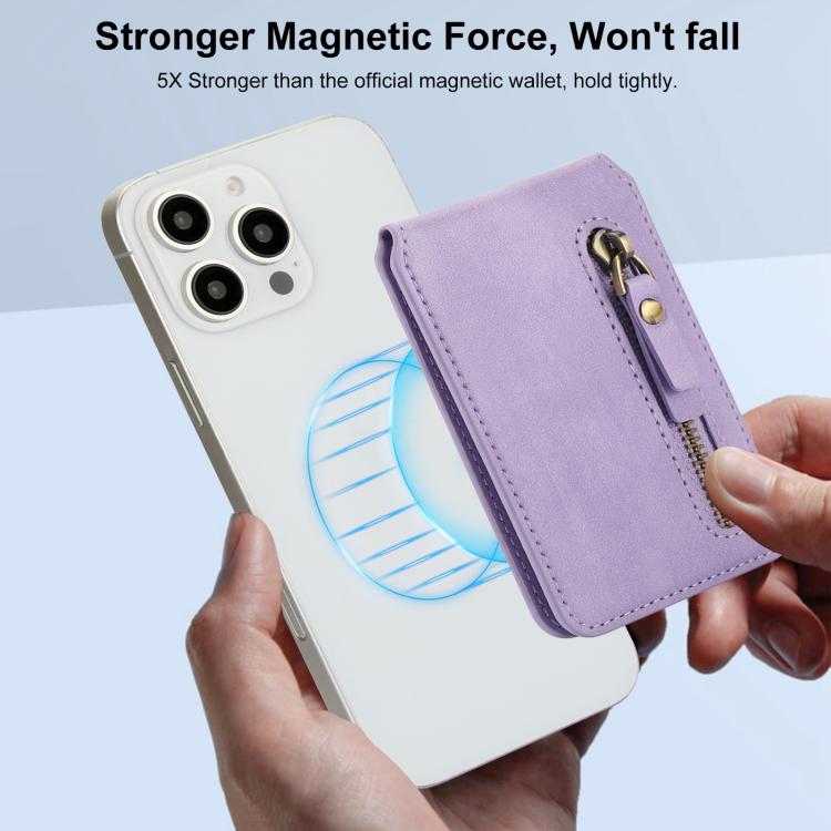 For iPhone 13 Pro Zipper Wallet Split MagSafe Leather Back Phone Case(Purple) - iPhone 13 Pro Cases by buy2fix | Online Shopping UK | buy2fix