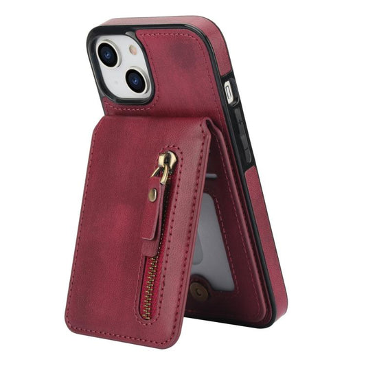 For iPhone 13 Zipper Wallet Split MagSafe Leather Back Phone Case(Red) - iPhone 13 Cases by buy2fix | Online Shopping UK | buy2fix