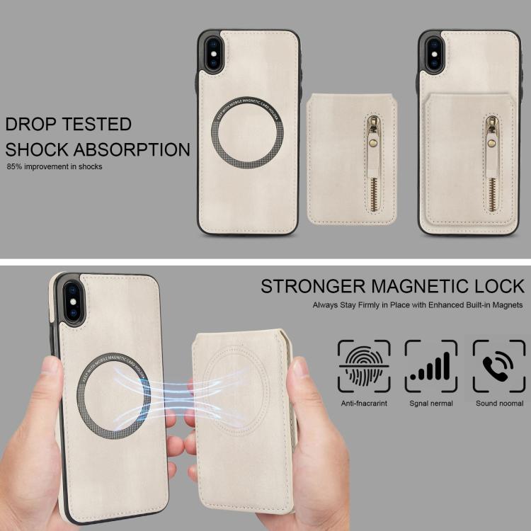 For iPhone XS Max Zipper Wallet Split MagSafe Leather Back Phone Case(White) - More iPhone Cases by buy2fix | Online Shopping UK | buy2fix