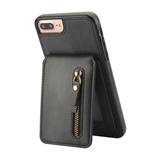 For iPhone 7 Plus / 8 Plus Zipper Wallet Split MagSafe Leather Back Phone Case(Black) - More iPhone Cases by buy2fix | Online Shopping UK | buy2fix