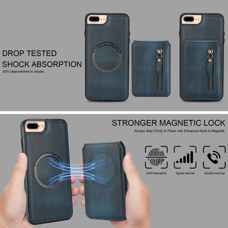 For iPhone 7 Plus / 8 Plus Zipper Wallet Split MagSafe Leather Back Phone Case(Blue) - More iPhone Cases by buy2fix | Online Shopping UK | buy2fix