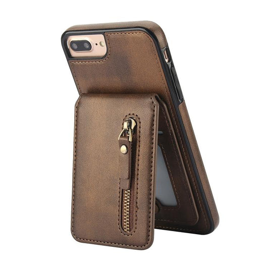 For iPhone 7 Plus / 8 Plus Zipper Wallet Split MagSafe Leather Back Phone Case(Brown) - More iPhone Cases by buy2fix | Online Shopping UK | buy2fix