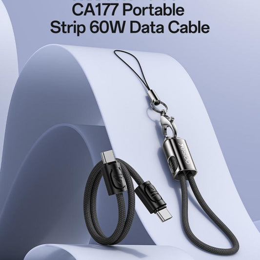 Yesido CA177 Portable Strip PD60W Type-C to Type-C Zinc Alloy Data Cable, Length: 20cm(Black) - USB-C & Type-C Cable by Yesido | Online Shopping UK | buy2fix