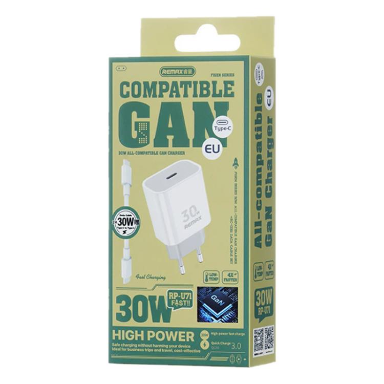 REMAX RP-U71 30W Type-C All-compatible GaN Charger with Data Cable, Plug:EU Plug(White) - USB Charger by REMAX | Online Shopping UK | buy2fix
