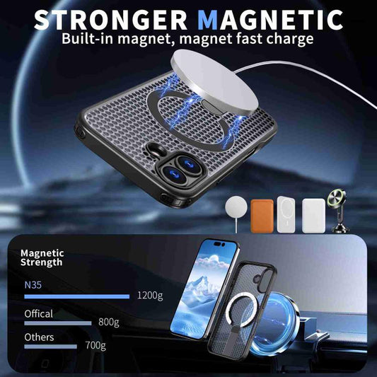 For iPhone 17 Honeycomb Cooling MagSafe Holder Phone Case(Black) - iPhone 17 Cases by buy2fix | Online Shopping UK | buy2fix