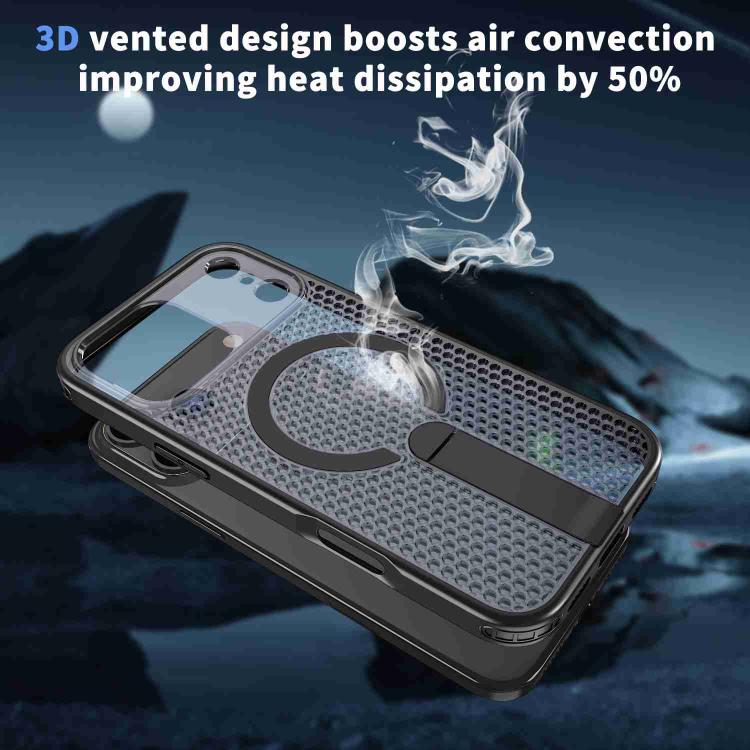 For iPhone 17 Pro Max Honeycomb Cooling MagSafe Holder Phone Case(Black) - iPhone 17 Pro Max Cases by buy2fix | Online Shopping UK | buy2fix