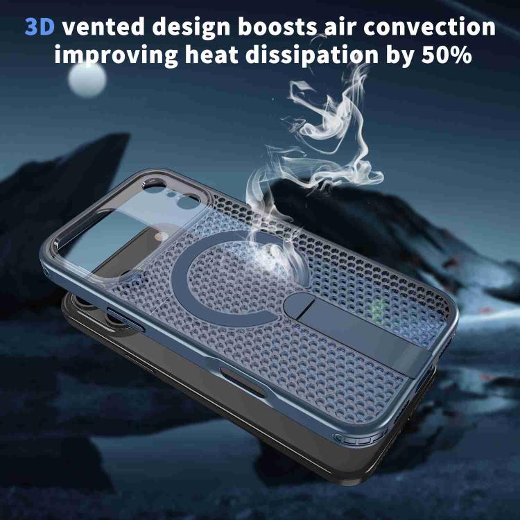 For iPhone 17 Pro Honeycomb Cooling MagSafe Holder Phone Case(Blue) - iPhone 17 Pro Cases by buy2fix | Online Shopping UK | buy2fix