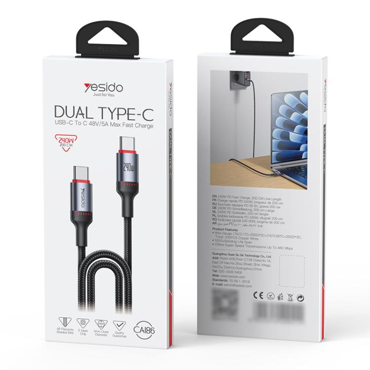Yesido CA186 240W Type-C to Type-C Aluminum Alloy Data Cable, Length: 2m(Black) - USB-C & Type-C Cable by Yesido | Online Shopping UK | buy2fix