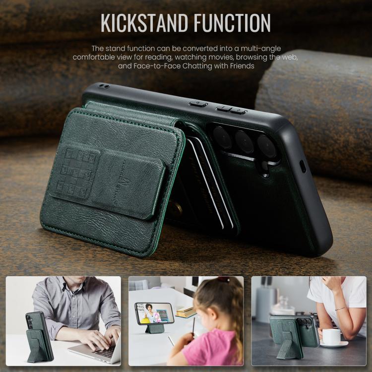 For Samsung Galaxy S25+ 5G Fierre Shann FS028 MagSafe RFID Card Holder Back Phone Case(Green) - Galaxy S25+ 5G Cases by FIERRE SHANN | Online Shopping UK | buy2fix