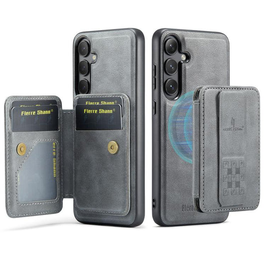 For Samsung Galaxy S24 FE 5G Fierre Shann FS028 MagSafe RFID Card Holder Back Phone Case(Grey) - Galaxy S24 FE 5G Cases by FIERRE SHANN | Online Shopping UK | buy2fix
