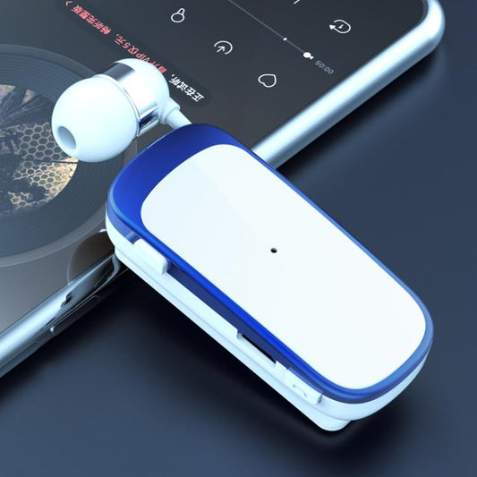 K52 Business Lavalier Retractable Cable Bluetooth Earphone(White Blue) - Bluetooth Earphone by buy2fix | Online Shopping UK | buy2fix