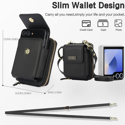 For Samsung Galaxy Z Flip6 /5 /4 /3 AwQuer AW005 Crossbody Folding Phone Leather Bag(Black) - Galaxy Z Flip6 5G Cases by Awquer | Online Shopping UK | buy2fix