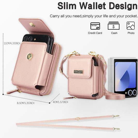 For Samsung Galaxy Z Flip6 /5 /4 /3 AwQuer AW005 Crossbody Folding Phone Leather Bag(Rose Gold) - Galaxy Z Flip6 5G Cases by Awquer | Online Shopping UK | buy2fix
