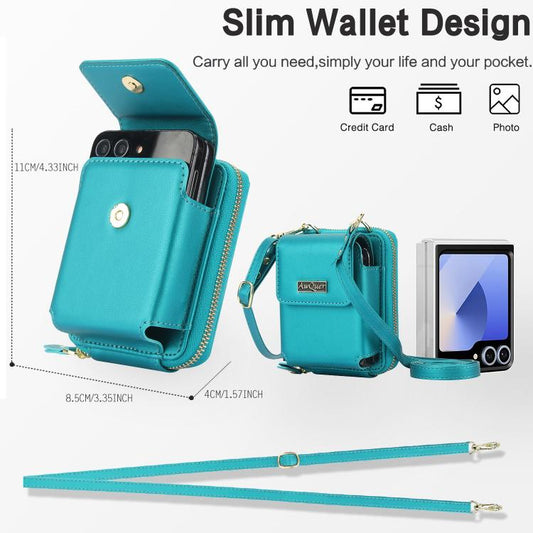 For Samsung Galaxy Z Flip6 /5 /4 /3 AwQuer AW005 Crossbody Folding Phone Leather Bag(Dark Green) - Galaxy Z Flip6 5G Cases by Awquer | Online Shopping UK | buy2fix