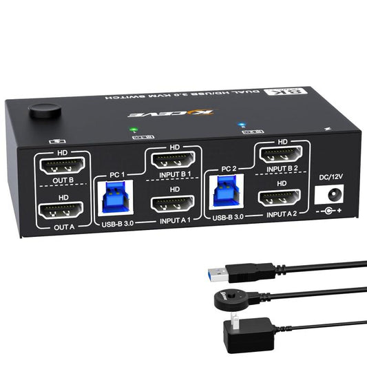 KC-KVM8202 8K 60Hz USB3.0 / HDMI 2-Port Dual Monitor KVM Switch, EU Plug - Switch by buy2fix | Online Shopping UK | buy2fix
