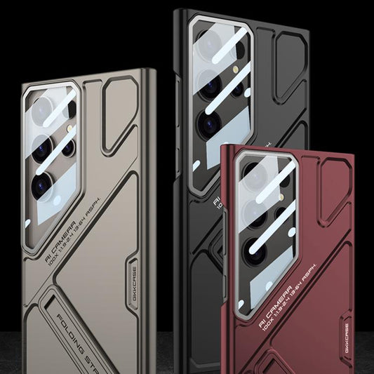 For Samsung Galaxy S25 Ultra 5G GKK Mech Style Ultra-thin Folding Holder Phone Case, Not Included Pen(Mountain Gray) - Galaxy S25 Ultra 5G Cases by GKK | Online Shopping UK | buy2fix