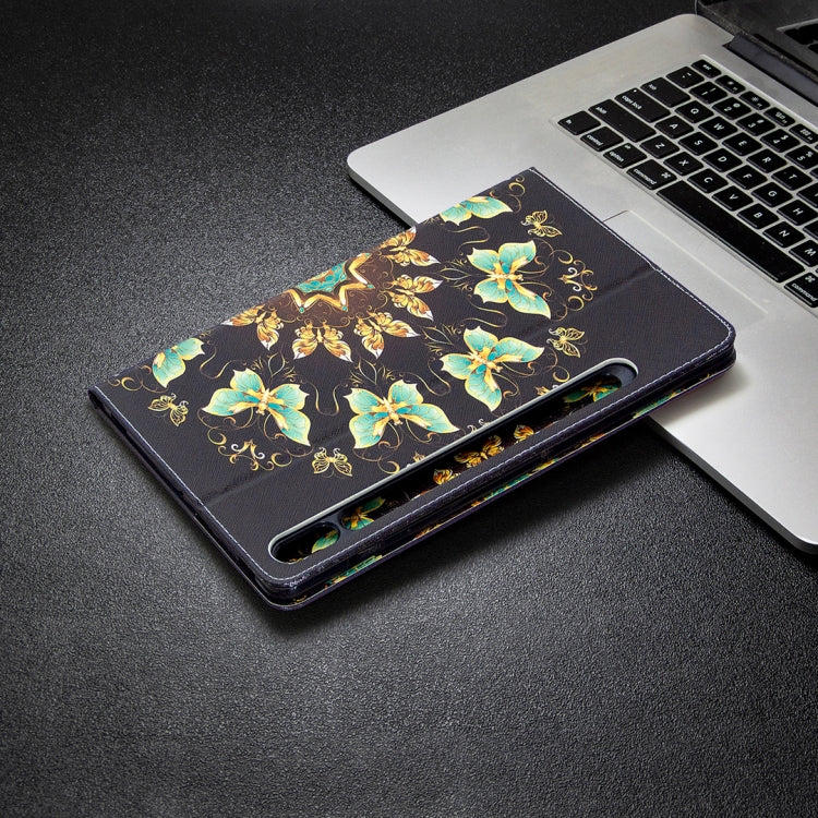For Samsung Galaxy Tab S8 / Galaxy Tab S7 T870 Colored Drawing Pattern Horizontal Flip Leather Case with Holder & Card Slots & Wallet(Semicircular Butterfly) - Galaxy Tab S8 Cases by buy2fix | Online Shopping UK | buy2fix