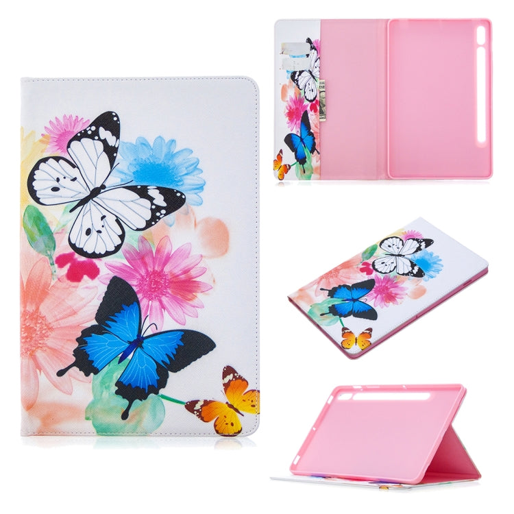 For Samsung Galaxy Tab S8 / Galaxy Tab S7 T870 Colored Drawing Pattern Horizontal Flip Leather Case with Holder & Card Slots & Wallet(Two Butterflies) by buy2fix