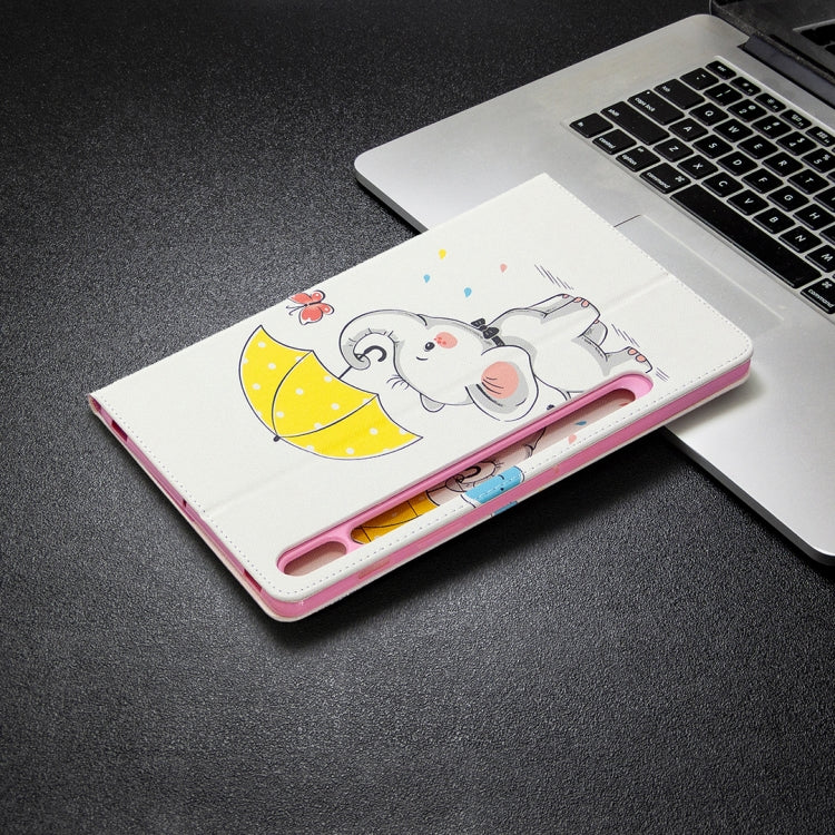 For Samsung Galaxy Tab S8 / Galaxy Tab S7 T870 Colored Drawing Pattern Horizontal Flip Leather Case with Holder & Card Slots & Wallet(Umbrella Elephant) by buy2fix