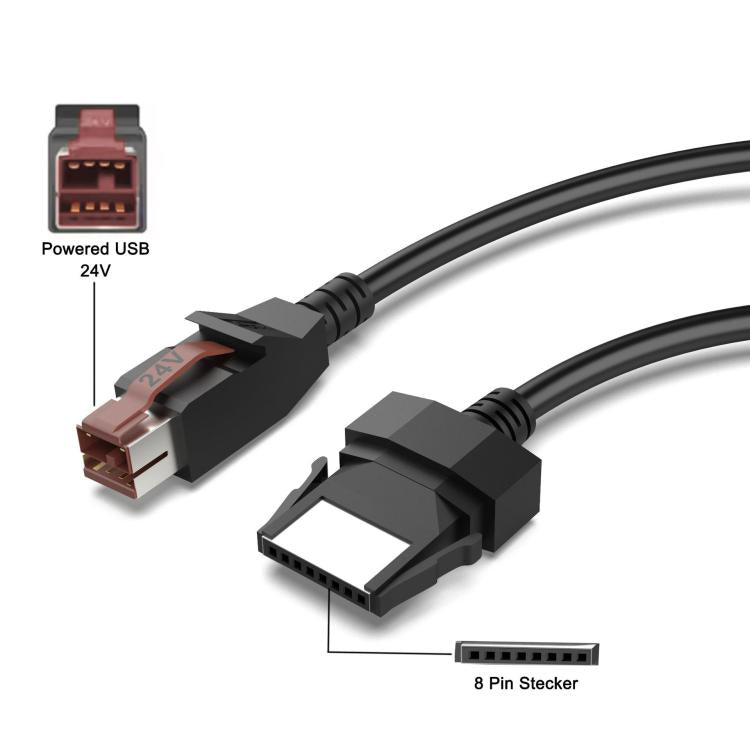 24V Powered USB to 8 Pin Stecker Data Cable for Printers POS Systems, Length:1.8m(Black) - USB Cable by buy2fix | Online Shopping UK | buy2fix