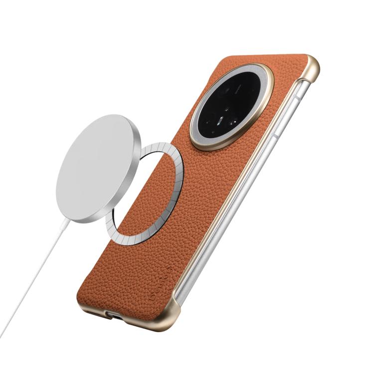 For Huawei Mate 60 Denior A20 Genuine Leather Litchi Texture MagSafe Frameless Phone Case(Brown) - Huawei Cases by Denior | Online Shopping UK | buy2fix