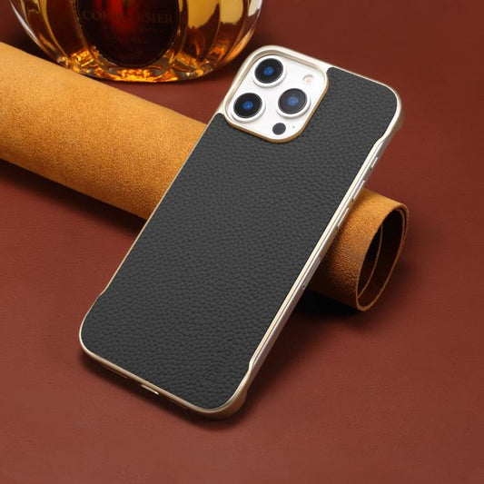 For iPhone 16 Plus Denior A20 Genuine Leather Litchi Texture MagSafe Frameless Phone Case(Black) - iPhone 16 Plus Cases by Denior | Online Shopping UK | buy2fix