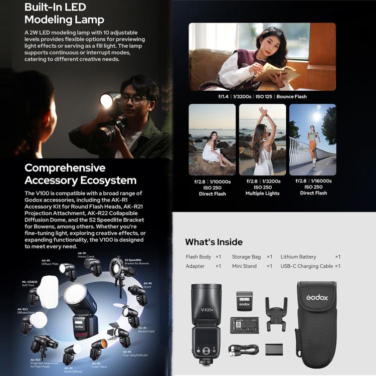 Godox V100 Round Head TTL Flash Speedlite For Olympus(EU Plug) - Shoe Mount Flashes by Godox | Online Shopping UK | buy2fix