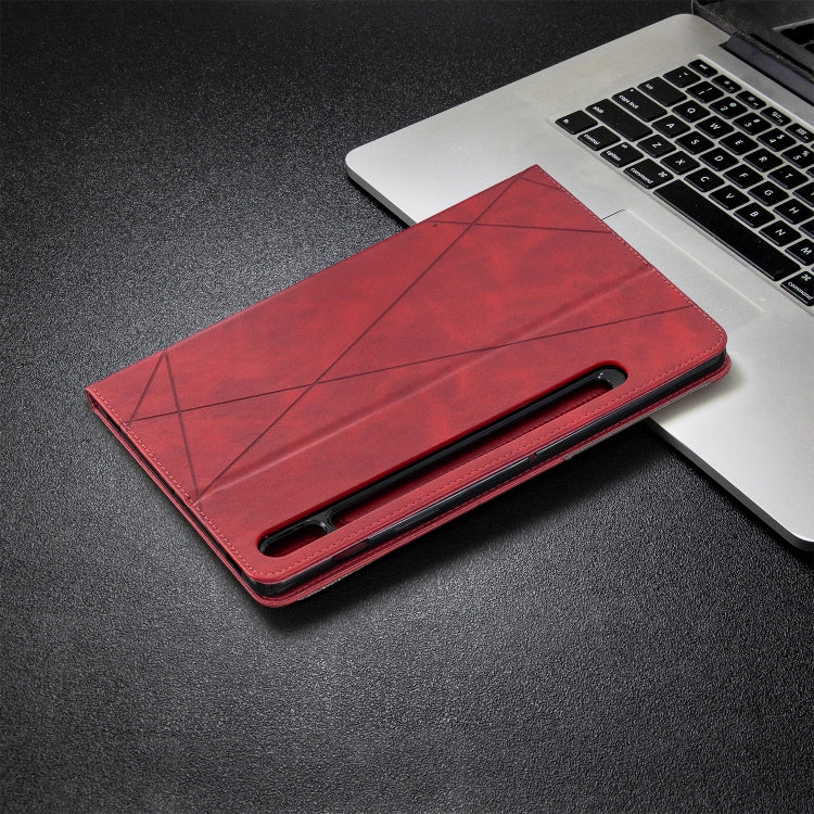 For Samsung Galaxy Tab S8 / Galaxy Tab S7 T870 Rhombus Texture Horizontal Flip Magnetic Leather Case with Holder & Card Slots(Red) by buy2fix