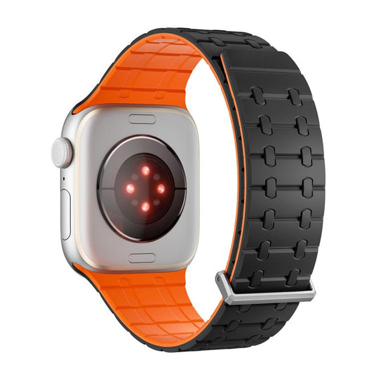 For Apple Watch 46mm / 49mm / 45mm / 44mm Kalebol Magnetic Silicone Watch Strap(Black Orange) - Watch Bands by Kalebol | Online Shopping UK | buy2fix