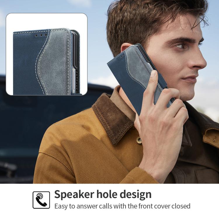 For Samsung Galaxy Z Fold6 VIETAO Integrated Spliced Leather Phone Case with Elastic Bowl Strap(Blue) - Galaxy Z Fold6 5G Cases by VIETAO | Online Shopping UK | buy2fix