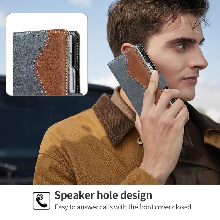 For Samsung Galaxy Z Fold6 VIETAO Integrated Spliced Leather Phone Case with Elastic Bowl Strap(Gray) - Galaxy Z Fold6 5G Cases by VIETAO | Online Shopping UK | buy2fix