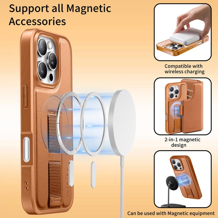 For iPhone 16 Pro Max CaseNeo Finger Grip Strap MagSafe Leather Phone Case(Brown) - iPhone 16 Pro Max Cases by CaseNeo | Online Shopping UK | buy2fix