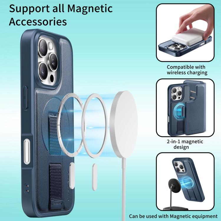 For iPhone 16 Plus CaseNeo Finger Grip Strap MagSafe Leather Phone Case(Blue) - iPhone 16 Plus Cases by CaseNeo | Online Shopping UK | buy2fix