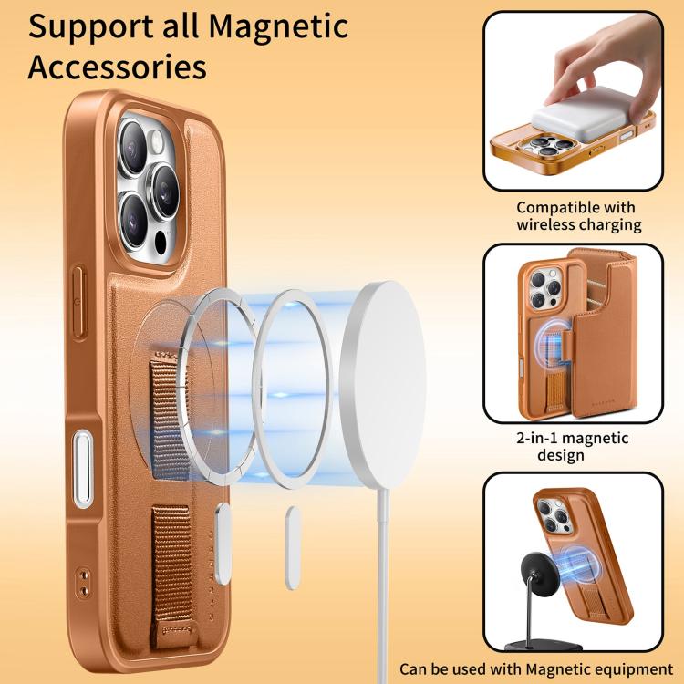 For iPhone 16 CaseNeo Finger Grip Strap MagSafe Leather Phone Case(Brown) - iPhone 16 Cases by CaseNeo | Online Shopping UK | buy2fix