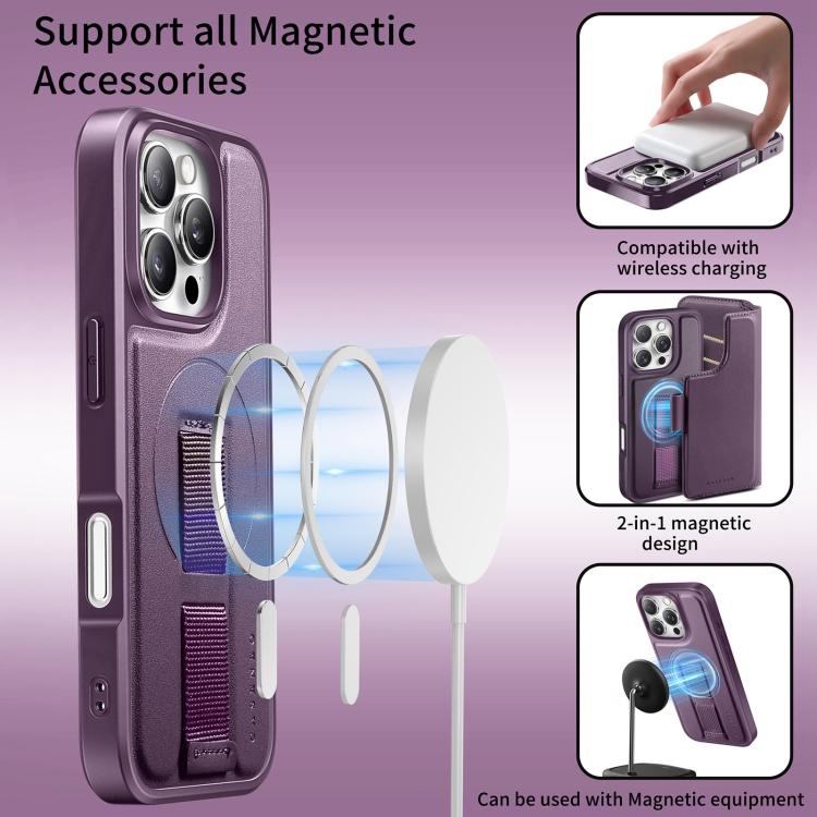 For iPhone 16 CaseNeo Finger Grip Strap MagSafe Leather Phone Case(Purple) - iPhone 16 Cases by CaseNeo | Online Shopping UK | buy2fix