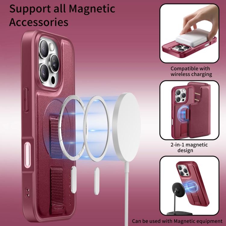 For iPhone 16 CaseNeo Finger Grip Strap MagSafe Leather Phone Case(Red) - iPhone 16 Cases by CaseNeo | Online Shopping UK | buy2fix