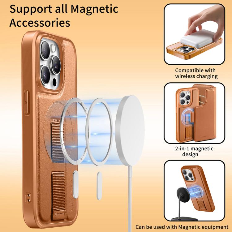 For iPhone 15 Pro CaseNeo Finger Grip Strap MagSafe Leather Phone Case(Brown) - iPhone 15 Pro Cases by CaseNeo | Online Shopping UK | buy2fix
